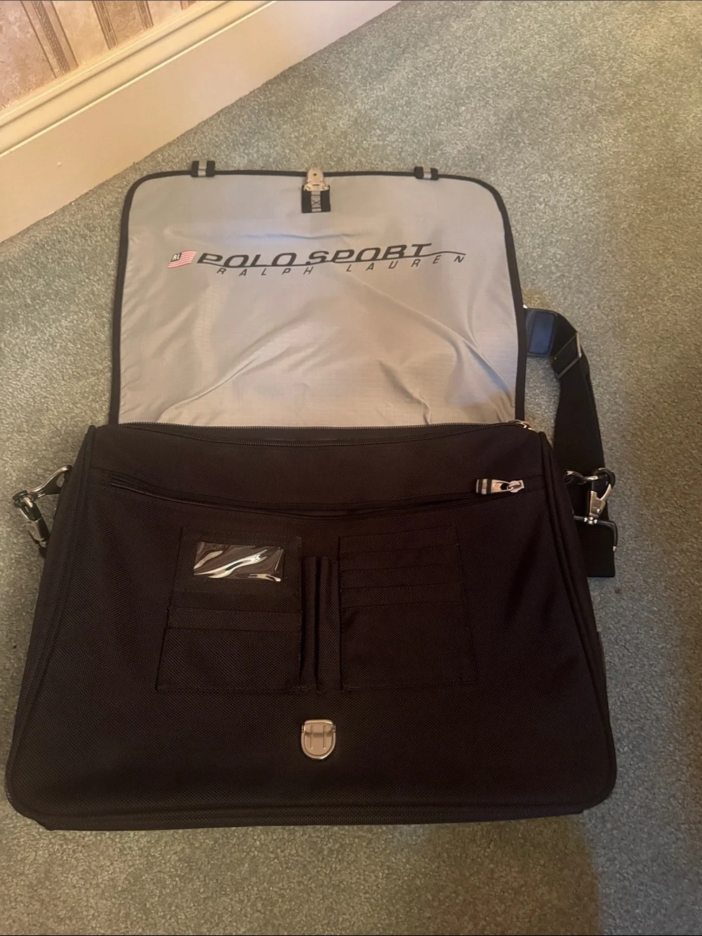 Polo by Ralph Lauren Black Messenger Bag with Reflective Trim